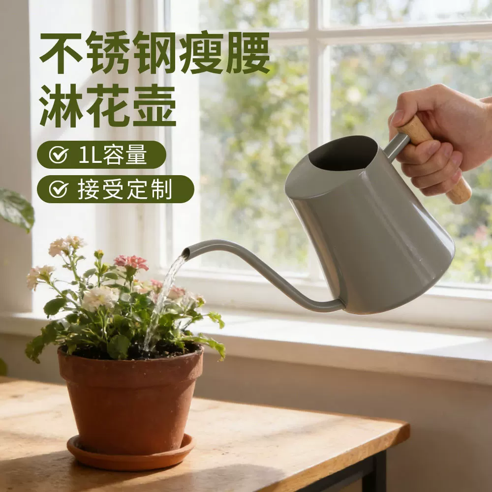 淋花壶浇花水壶园艺家用浇灌用具不锈钢瘦腰植物洒水壶