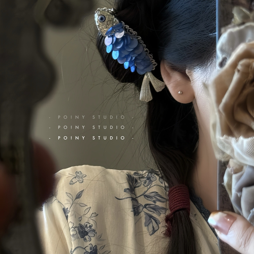 森系小鱼蓝色贝壳片发夹女侧边发卡夹子刘海夹可爱鸭嘴夹发饰头饰