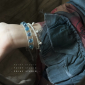 蓝玛瑙叠戴纯银手链女小众设计感碎银流苏手饰复古高级感配饰