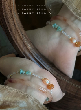 天然石串珠珍珠手链女小众设计轻奢精致叠戴手串高级感耳饰品新款