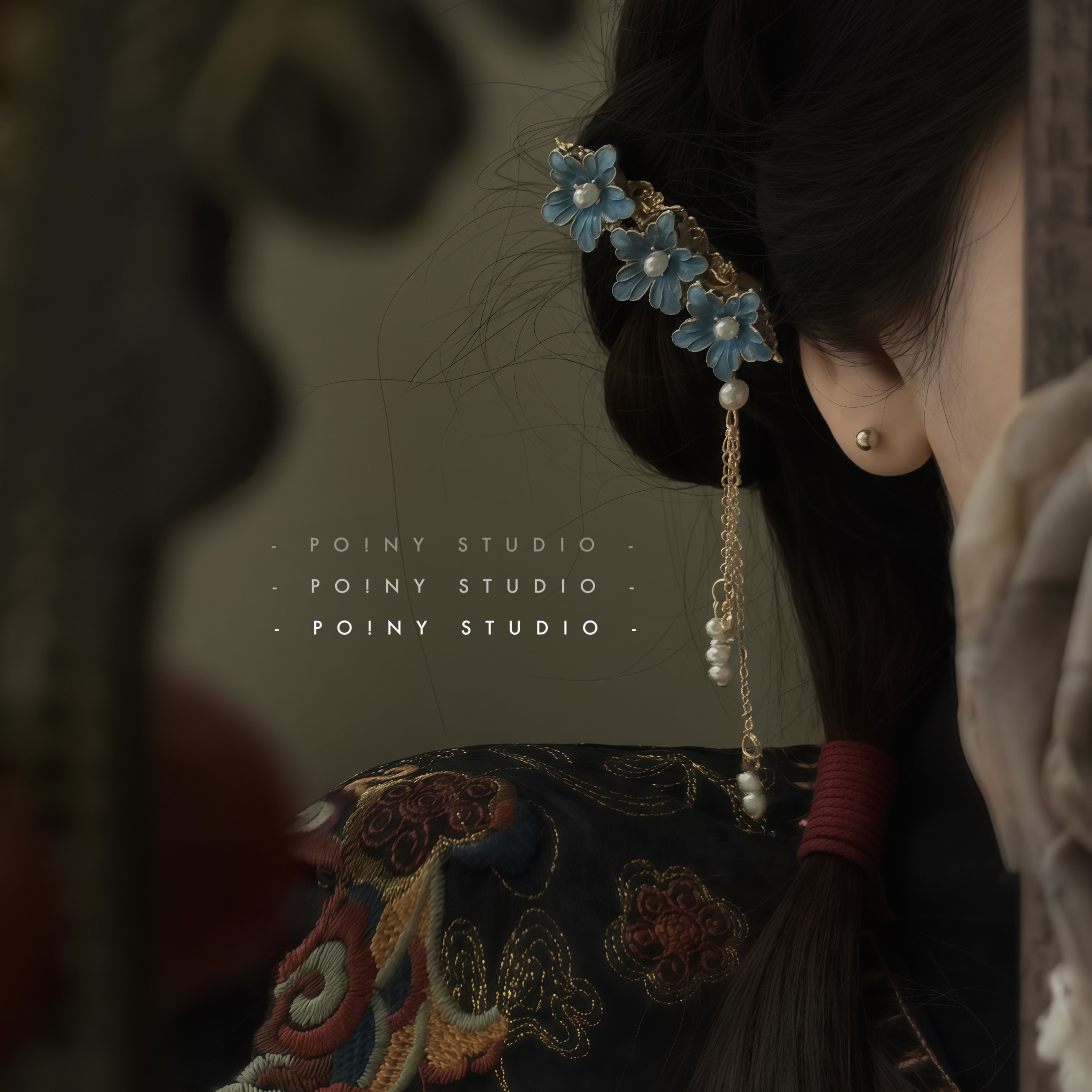 古风蓝色花朵珍珠流苏发夹汉服配饰仙气头饰古装写真造型百搭发饰