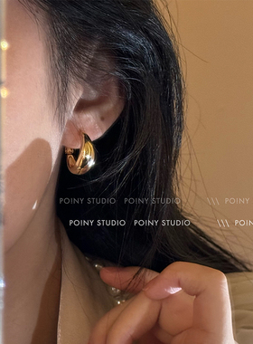 欧美复古金属耳圈女轻奢高级感小众设计简约百搭气质耳环耳饰秋冬