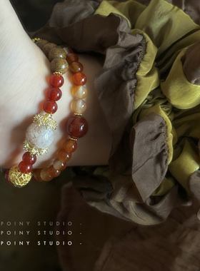 中国风红玛瑙手串女双层高级感小众串珠手链百搭合香珠药珠手饰