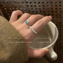 秋冬复古发饰珍珠戒指女小众设计轻奢高级感蓝宝石食指戒指环手饰
