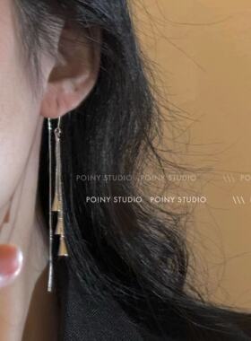 气质水滴流苏耳线女2024年新款潮耳环简约百搭气质高级感精致耳饰