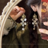 民族风复古贝壳耳环长款 流苏精致轻奢气质高级度假风耳饰配饰耳夹