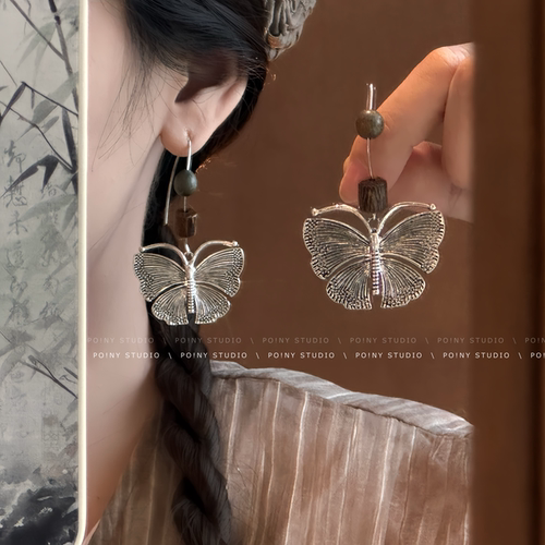 蝴蝶耳坠新款小众高级感轻奢独特耳环民族风气质耳钩女耳饰耳钉