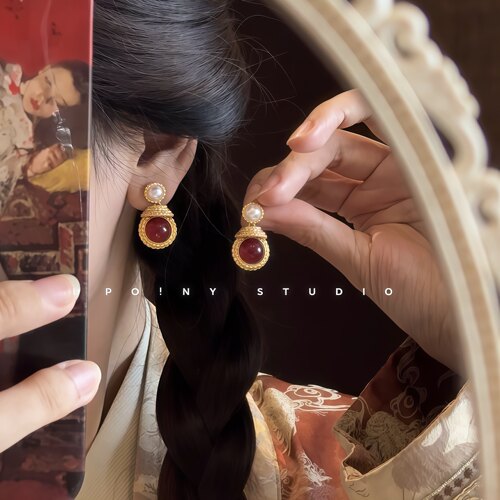 复古新中式珍珠耳环女士耳坠