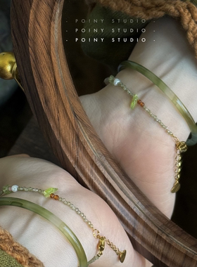 天然石绿色手链女复古新中式简约百搭叠戴串珠链条手饰品新款爆款