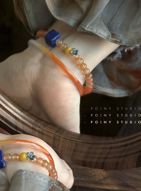 天然南红玛瑙青金石手链女小众设计显白手串新中式国风复古手饰