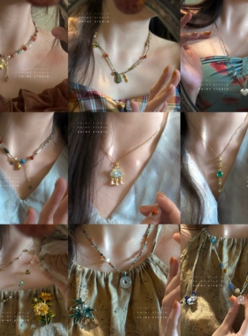 【3件5.8折】小众设计感天然石项链女锁骨链串珠毛衣链配饰新品