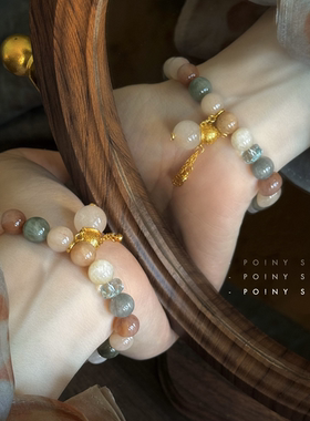 天然石彩色兔毛水晶手链女串珠葫芦吊坠复古百搭时尚手串手饰品