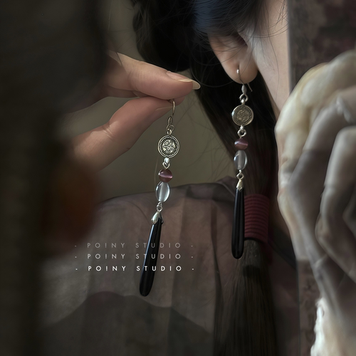 原创复古风长款流苏耳环水滴耳坠汉服配饰复古气质耳饰耳夹