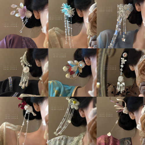 【3件5.8折】古风复古花朵发夹女超仙汉服配饰重工头饰边夹发簪