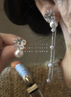 轻奢花朵珍珠流苏耳环女时尚高级感法式复古一款两戴耳饰2026新款