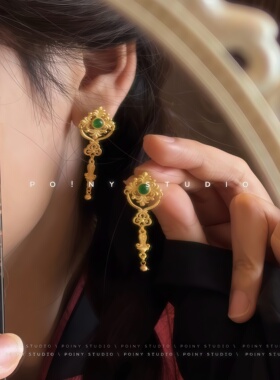 复古华丽假黄金耳环女长款气质宫廷风轻奢小众设计感中式金色耳钉