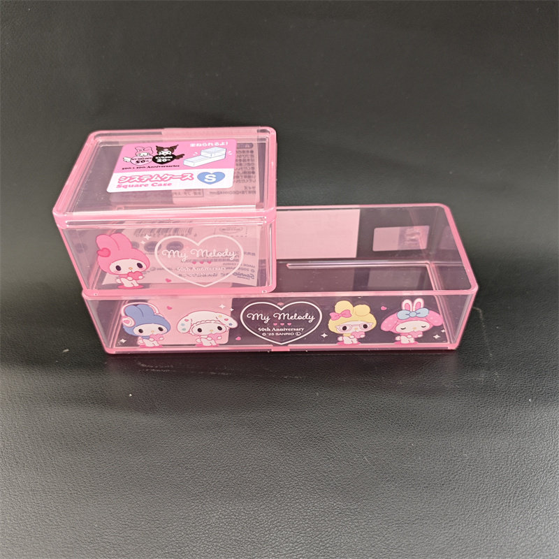 日本三丽鸥HelloKitty桌面小杂物收纳盒可爱美乐蒂亚克力带盖整理