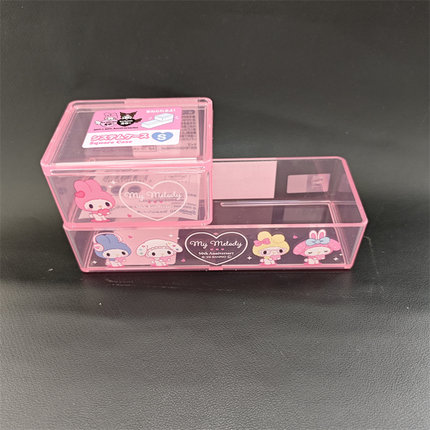 日本三丽鸥HelloKitty桌面小杂物收纳盒可爱美乐蒂亚克力带盖整理