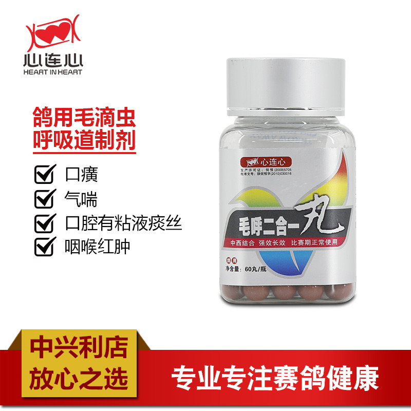 心连心鸽药【毛呼二合一丸】60丸/鸽子药/心连心毛滴虫呼吸道2合1
