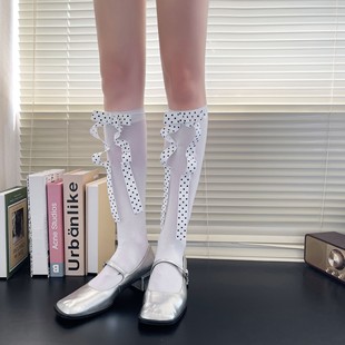 千禧年Y2K辣妹3D立体波点蝴蝶结天鹅绒少女薄款 中筒小腿堆堆袜女