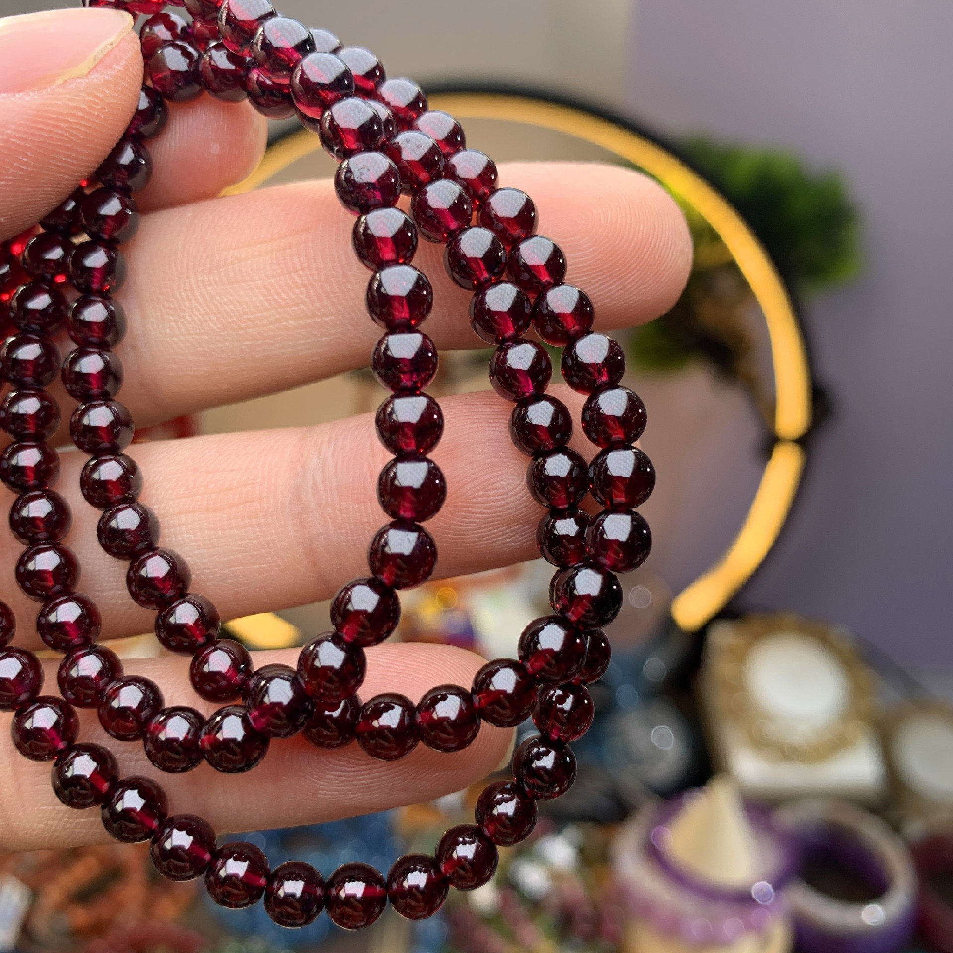 7a成色天然石榴石手链女送人礼物饰品单圈手串红石榴好运珠学生