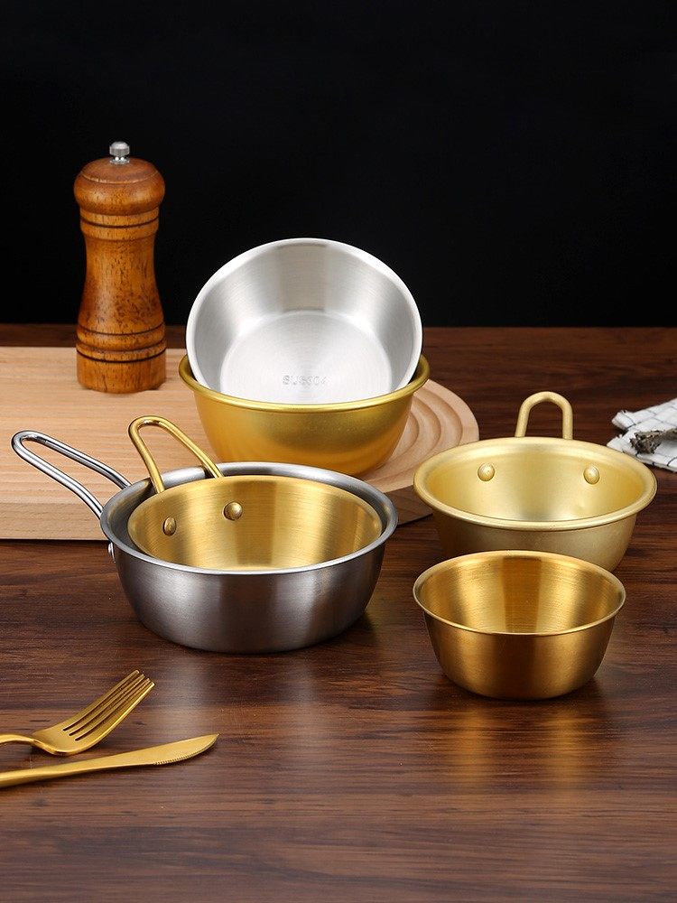 韩式米酒碗烤肉店料理店专用金色304小黄碗热凉酒碗带把手黄铝碗,餐饮具,碟,淘宝优惠券,粉丝福利购,淘宝优惠卷