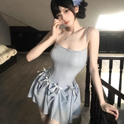 纯欲吊带裙女多穿修身蝴蝶结短裙