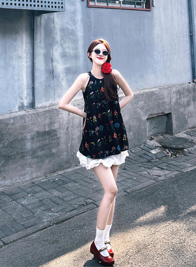 【im向】黄油可露丽' 重工绣花料 天丝麻无袖A字宽松挂脖小衫上衣