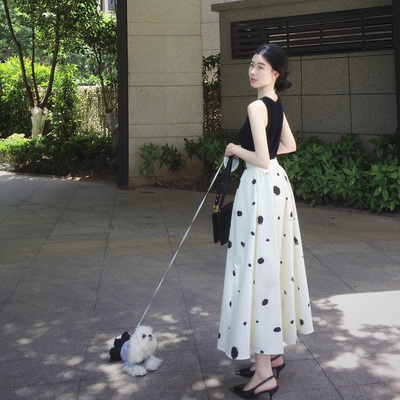 法式波点印花半身裙女垂感小个子
