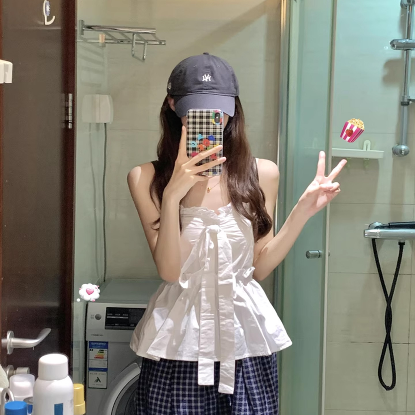 小众设计感洋气减龄韩系甜辣收腰花边背心修身显瘦抹胸上衣女早秋