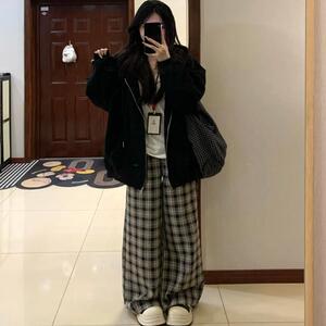 美式复古重磅纯棉慵懒风oversize卫衣外套秋冬宽松休闲连帽卫衣女