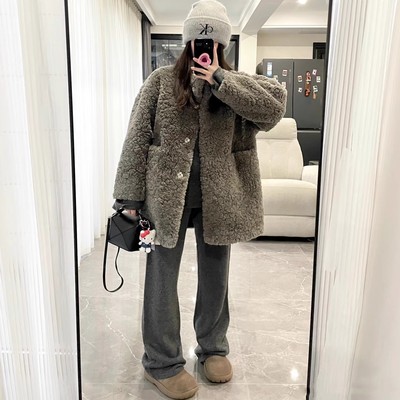 2025新款羊羔毛皮毛一体外套女中长款冬季宽松慵懒风休闲毛毛上衣