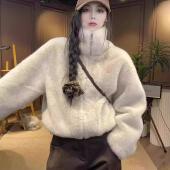 皮毛一体短款 2025新款 冬季 仿水貂绒立领休闲环保皮草毛毛外套女