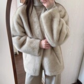 2025新款 皮毛一体外套女韩系秋冬宽松加厚仿水貂环保皮草毛毛外套