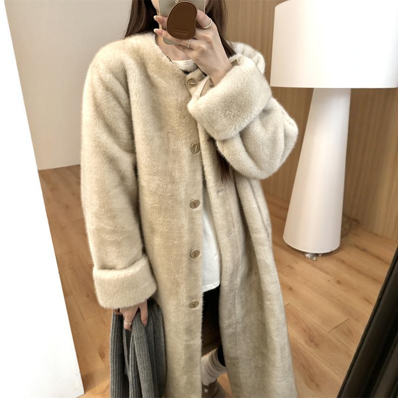2025新款高端皮毛一体外套女长款韩版冬季加厚仿水貂毛环保大衣