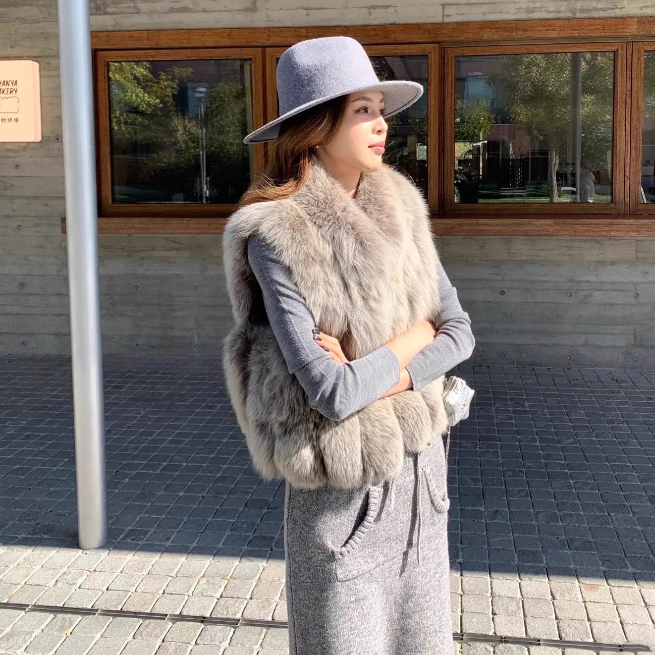 2025新款仿蓝狐背毛立领马甲外套女秋冬季环保皮草毛毛坎肩上衣