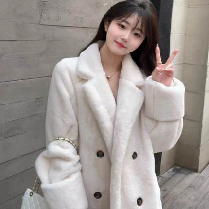 皮毛一体外套女2024新款中长款冬季加厚保暖仿皮草环保毛毛大衣
