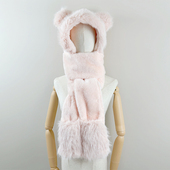 清仓连体围巾手套帽子女冬季 加厚户外防寒卡通百搭保暖护耳毛绒帽