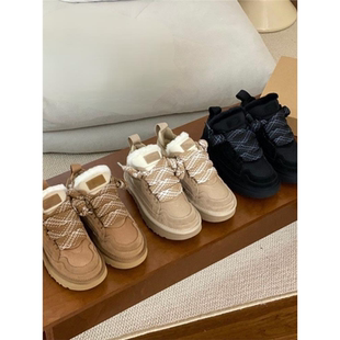 梅尔雪地靴情侣款羊皮毛一体系带防滑保暖运动休闲棉鞋羊毛雪地靴