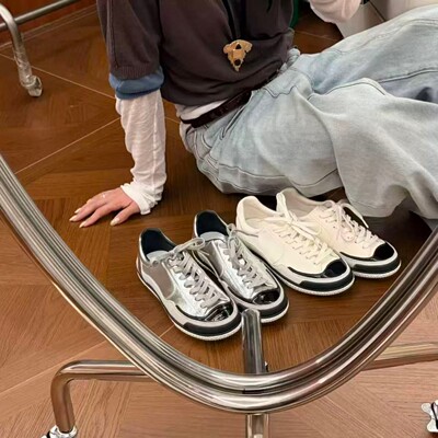 羊皮版~小香风休闲鞋系带板鞋女2026新款平底德训鞋圆头小白鞋女