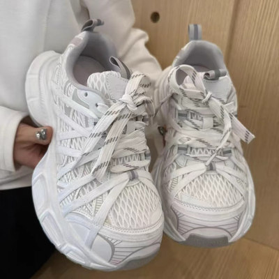 巴黎绑带网面厚底老爹鞋女2025春季欧货潮新款增高透气运动休闲鞋