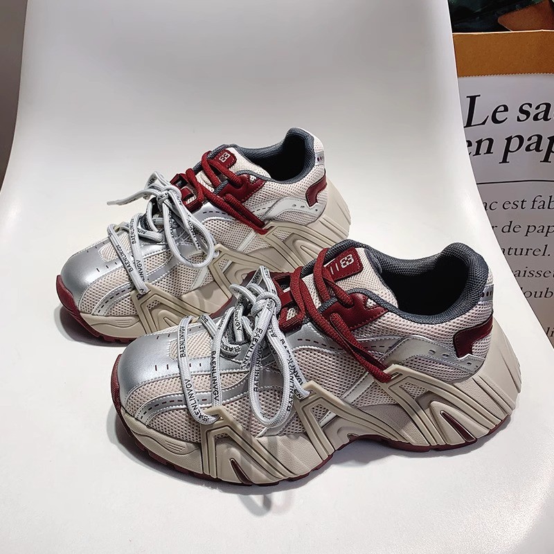 高级感小众老爹鞋女2025春季新款厚底增高系带设计款休闲运动鞋潮