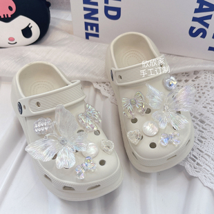 蝴蝶公主洞洞鞋儿童厚底防滑凉拖鞋女款女孩软底一体拖女童沙滩鞋