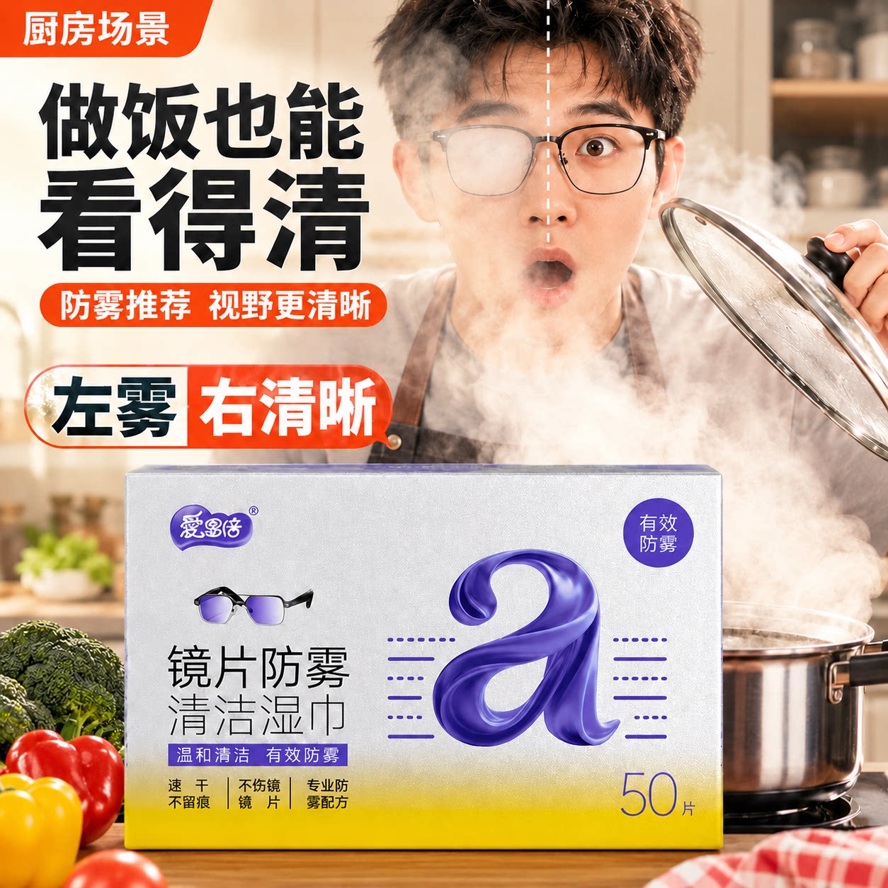 爱恩倍眼镜清洁湿巾擦眼镜纸冬天一次性防雾眼镜布专用擦拭镜片