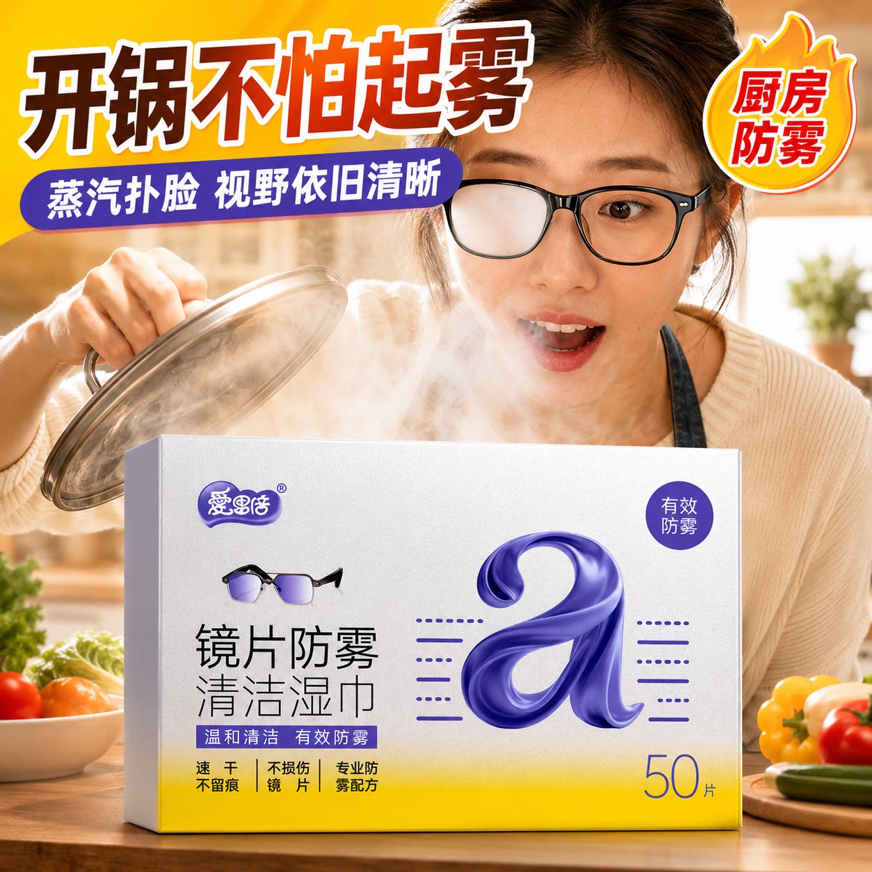 爱恩倍眼镜清洁湿巾擦眼镜纸冬天一次性防雾眼镜布专用擦拭镜片