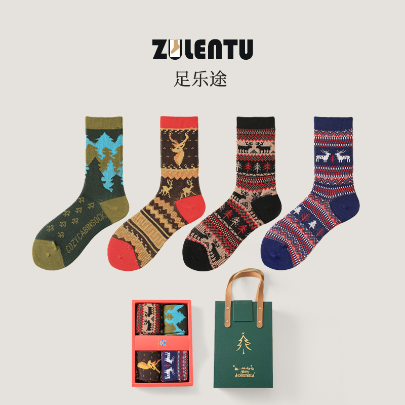 圣诞袜女袜子冬季圣诞节礼物可爱个性中筒袜棉质女长袜礼盒装潮牌