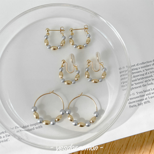 浮日流光 温柔轻复古精致百搭气质金银撞色耳圈耳环 无耳洞耳夹