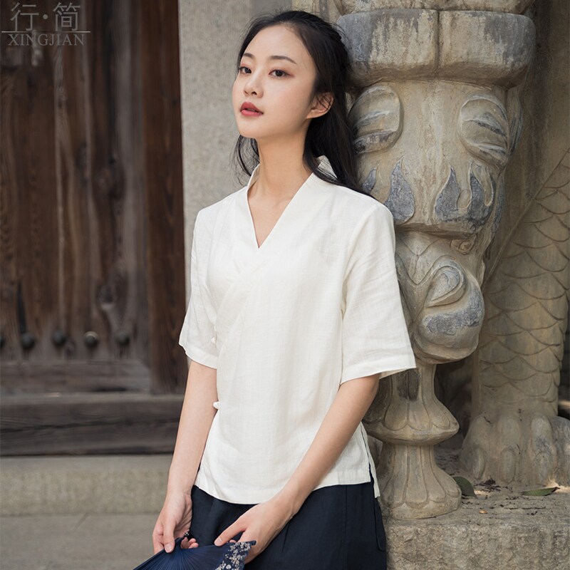唐装居士服上衣女汉服夏装茶人服中式女装中国风修禅服交领居士服
