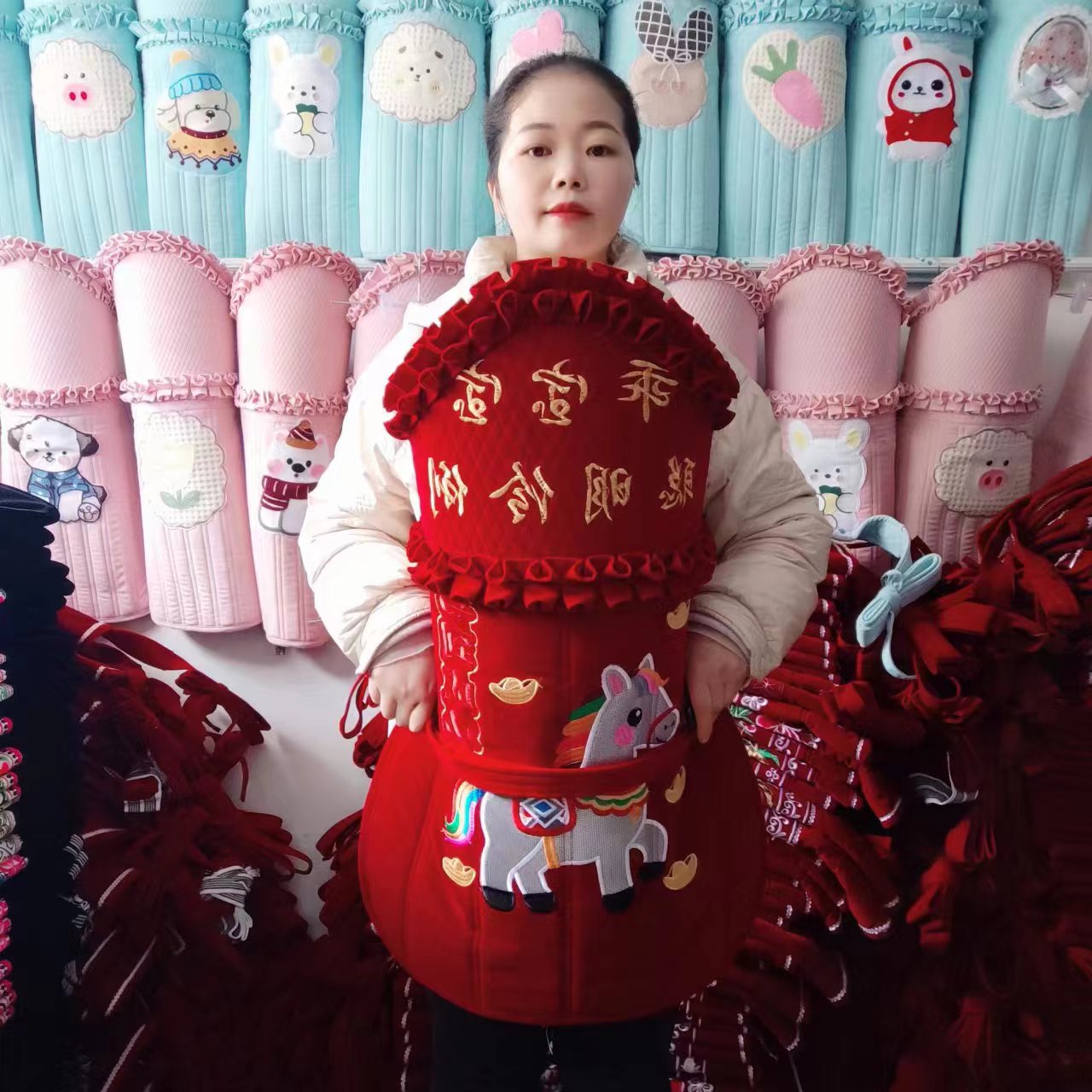 婴幼儿背带传统荷叶卡通绣花背带多功能新生宝宝后背式背带