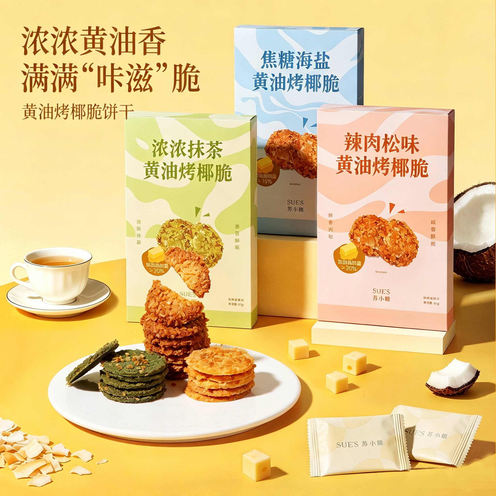 苏小糖黄油曲奇饼干抹茶焦糖海盐辣肉松味烤椰脆早餐零食送女生